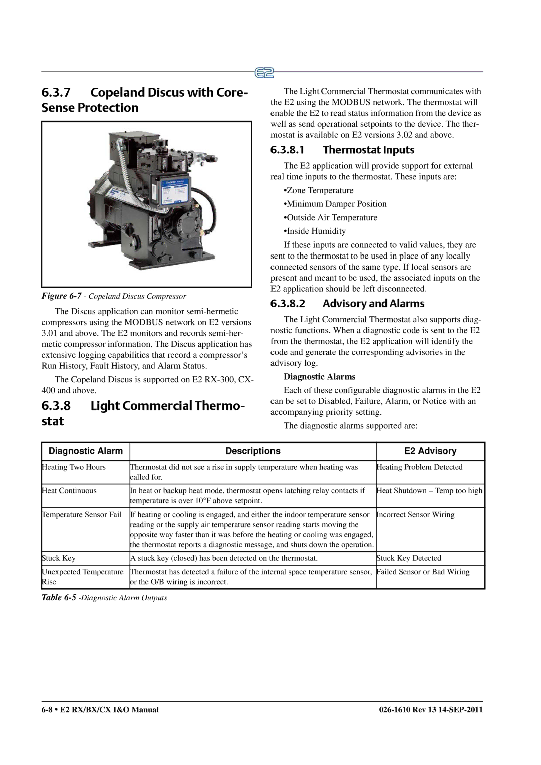 Emerson E2 operation manual Copeland Discus with Core- Sense Protection, Light Commercial Thermo Stat, Thermostat Inputs 