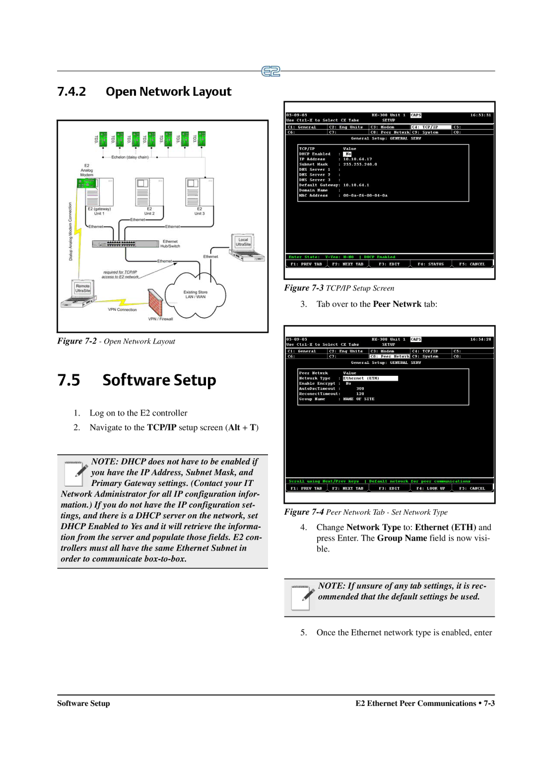 Emerson E2 operation manual Software Setup, Open Network Layout 