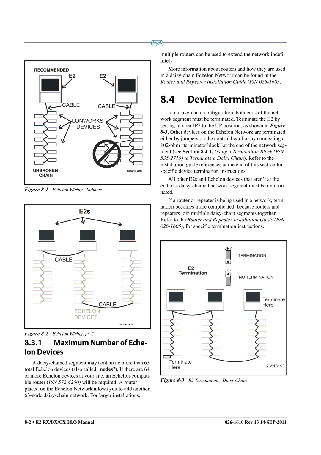 Emerson E2 operation manual Device Termination, Maximum Number of Eche- lon Devices 