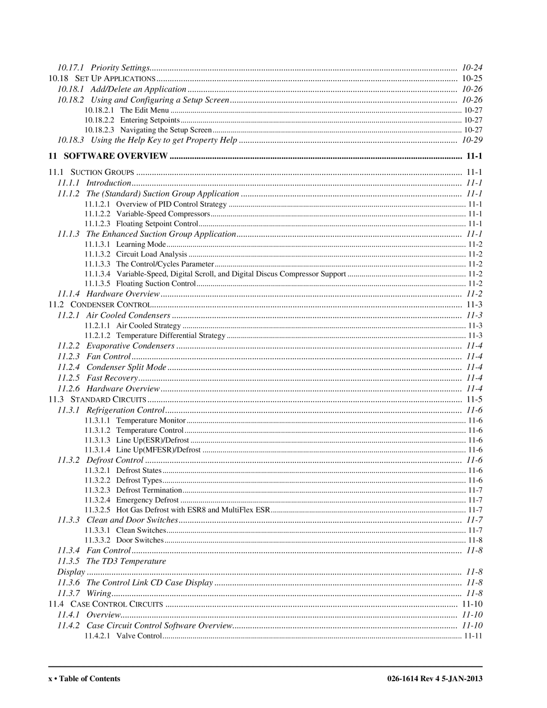 Emerson E2 Priority Settings, 10-25, Add/Delete an Application, Using and Configuring a Setup Screen, 11.1, 11-1, 11-3 