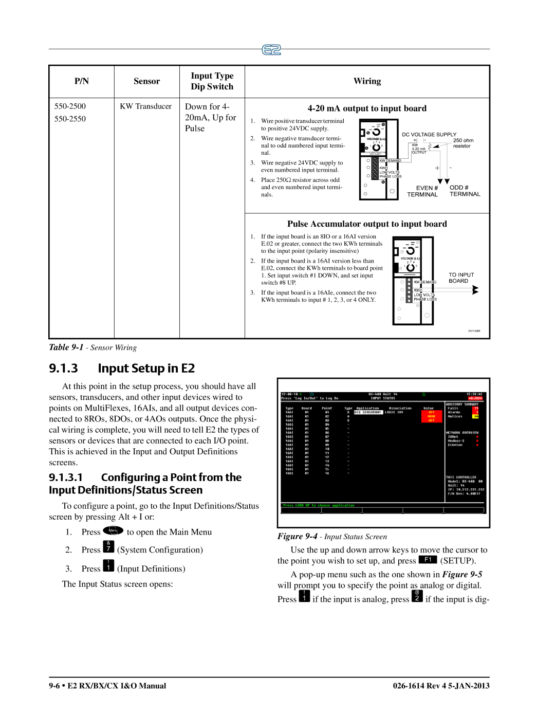 Emerson operation manual Input Setup in E2 