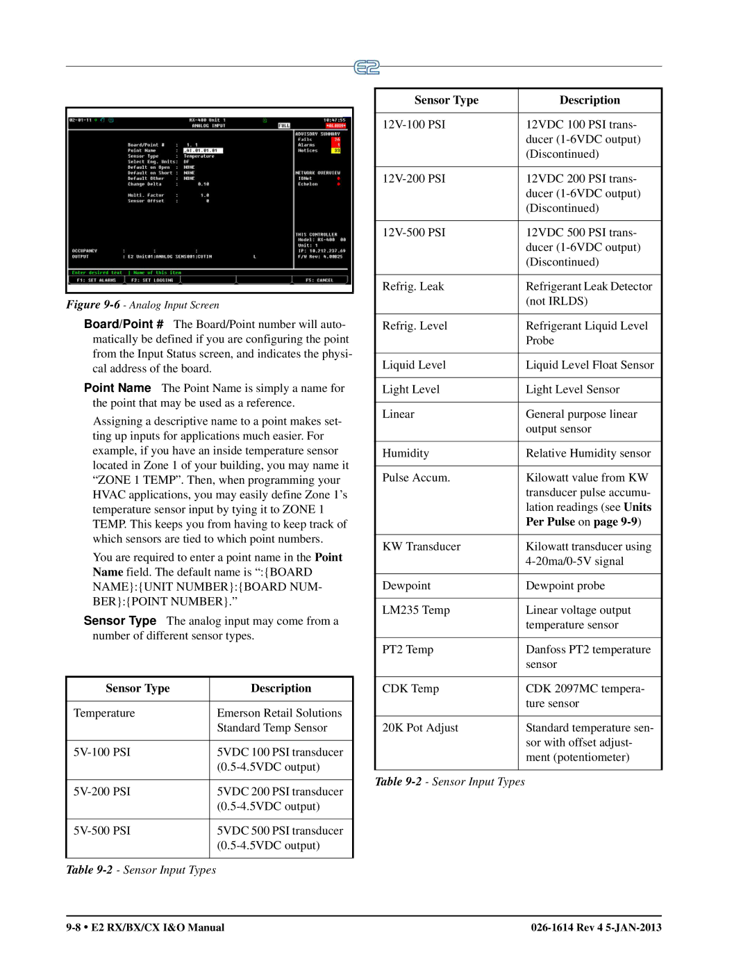 Emerson E2 operation manual Sensor Type Description, Per Pulse on 