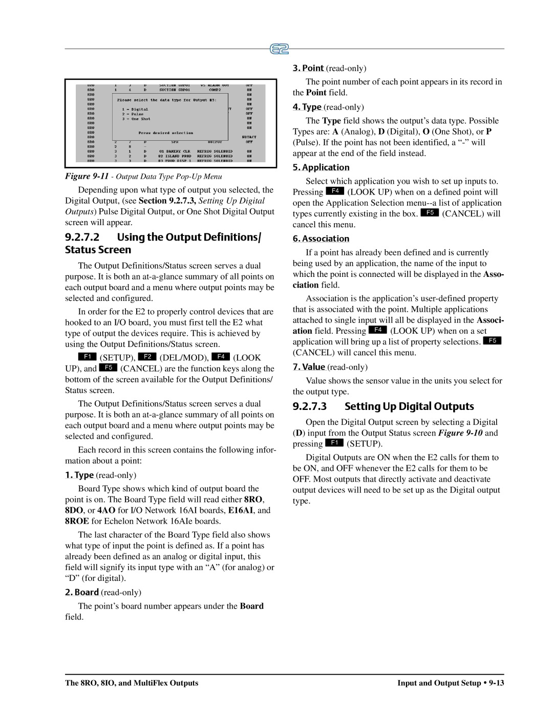 Emerson E2 operation manual Using the Output Definitions/ Status Screen, Setting Up Digital Outputs 