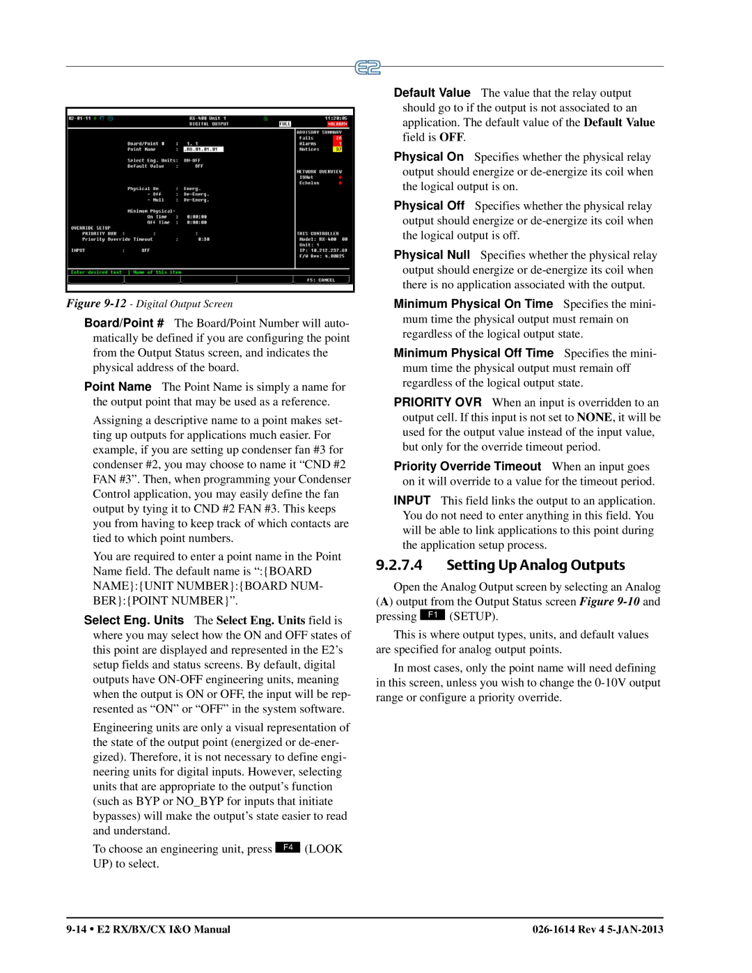 Emerson E2 operation manual Setting Up Analog Outputs, Digital Output Screen 