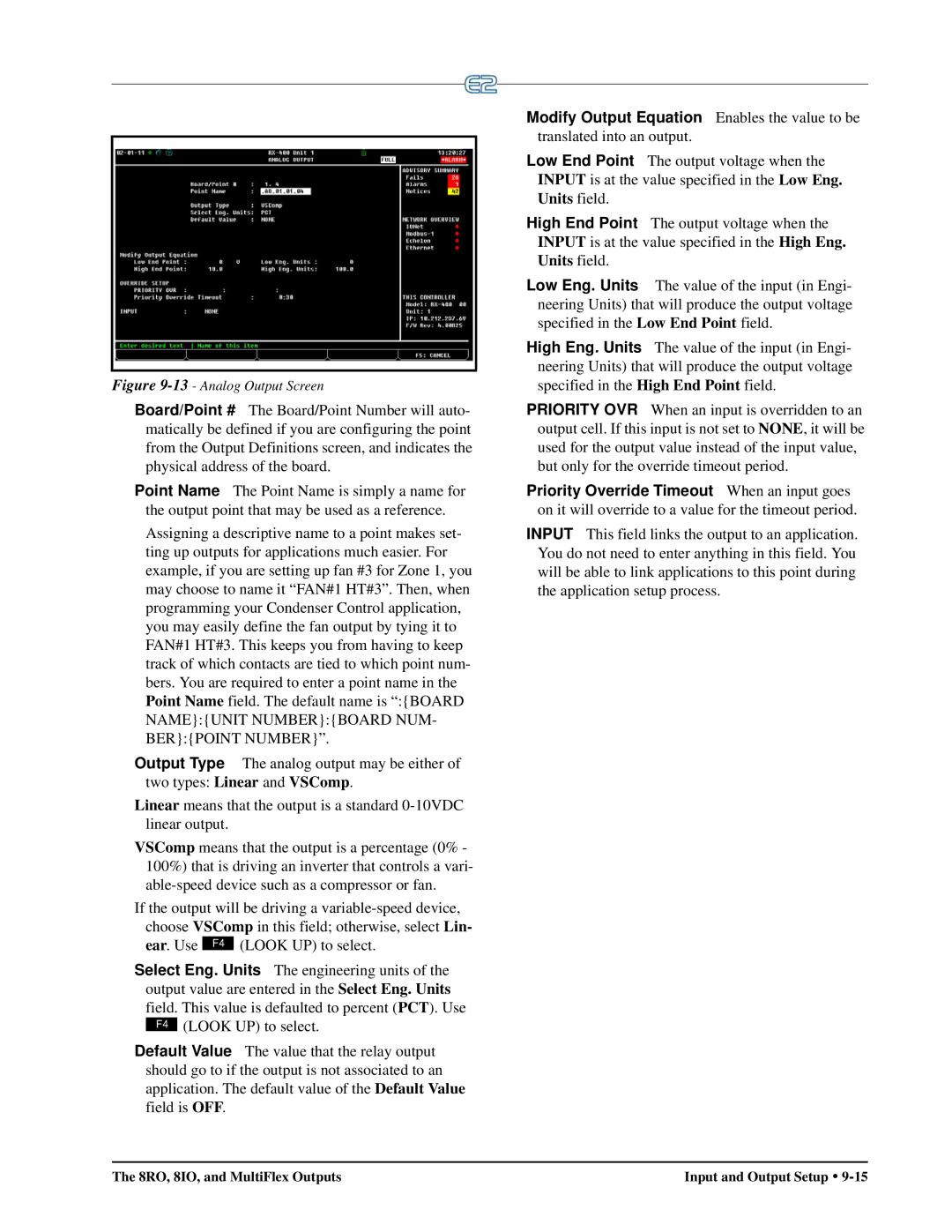 Emerson E2 operation manual Analog Output Screen 