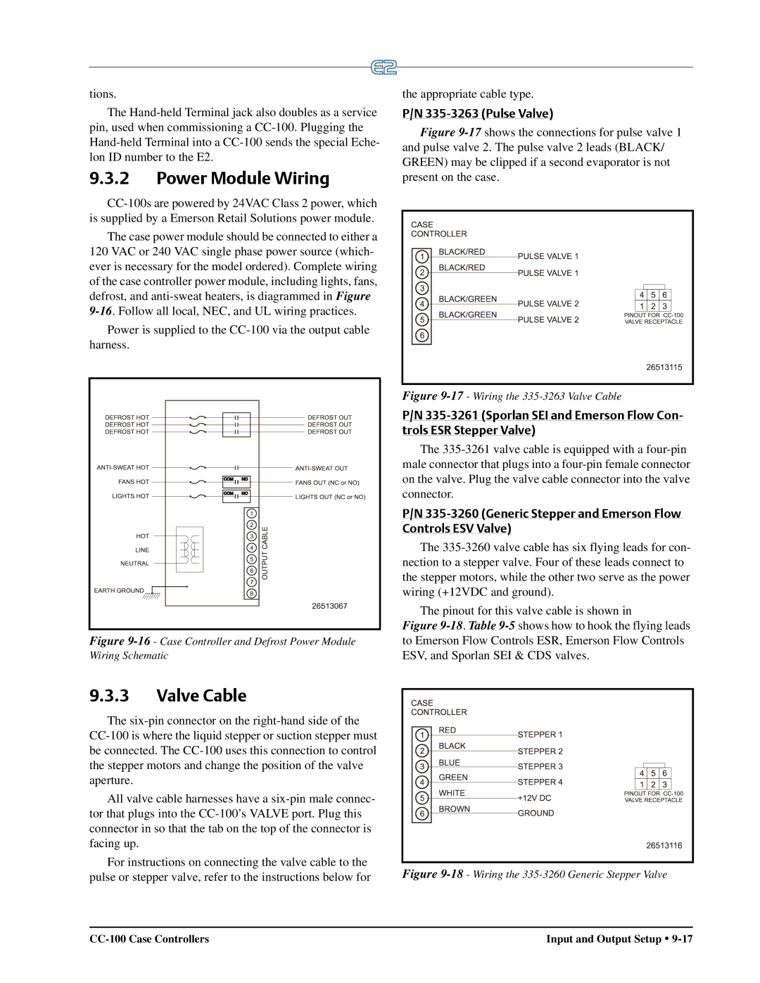 Emerson E2 operation manual Power Module Wiring, Valve Cable, Pulse Valve 