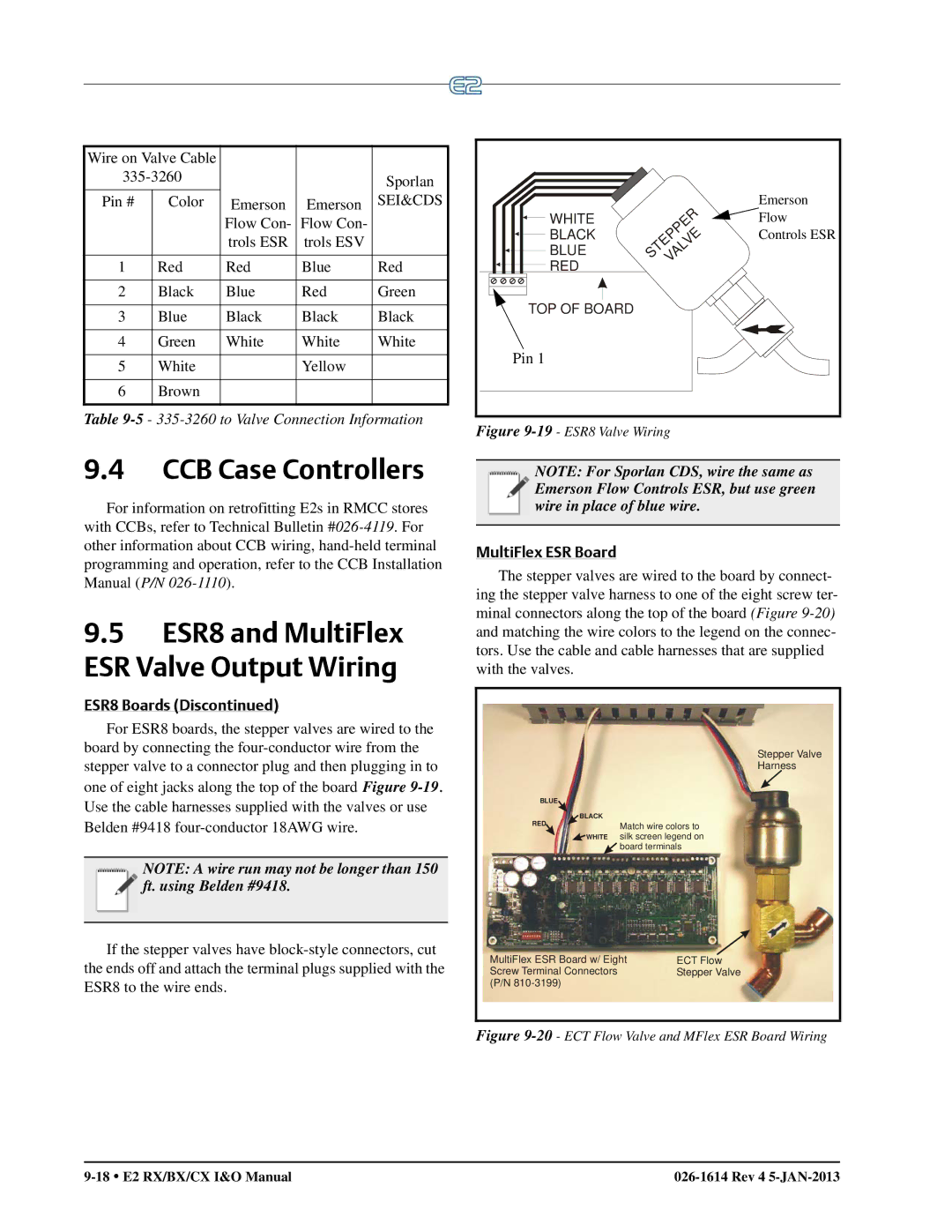 Emerson E2 operation manual CCB Case Controllers, to Valve Connection Information, ESR8 Boards Dis, MultiFlex ESR Board 