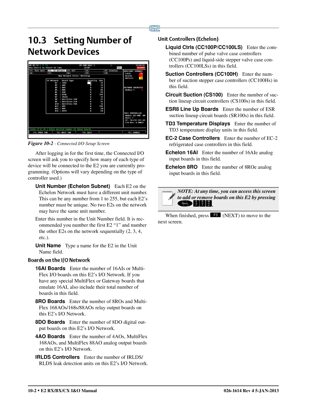 Emerson E2 operation manual Setting Number of Network Devices, Boards on the I/O Network, Unit Controllers Echelon 