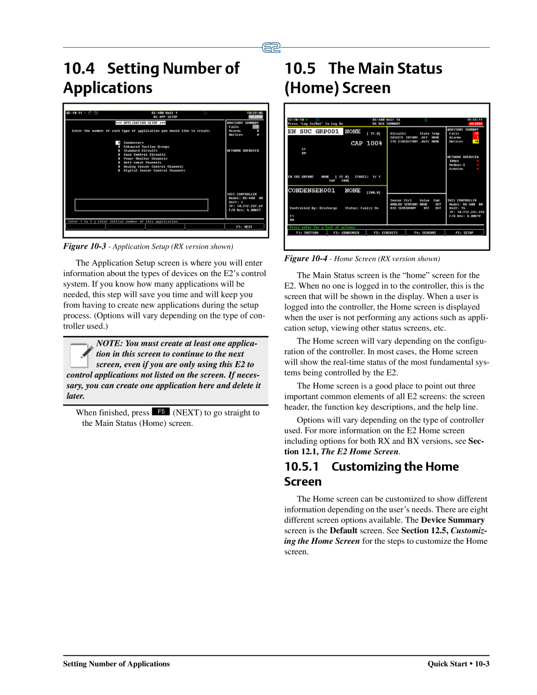 Emerson E2 operation manual Setting Number of Applications, Customizing the Home Screen 