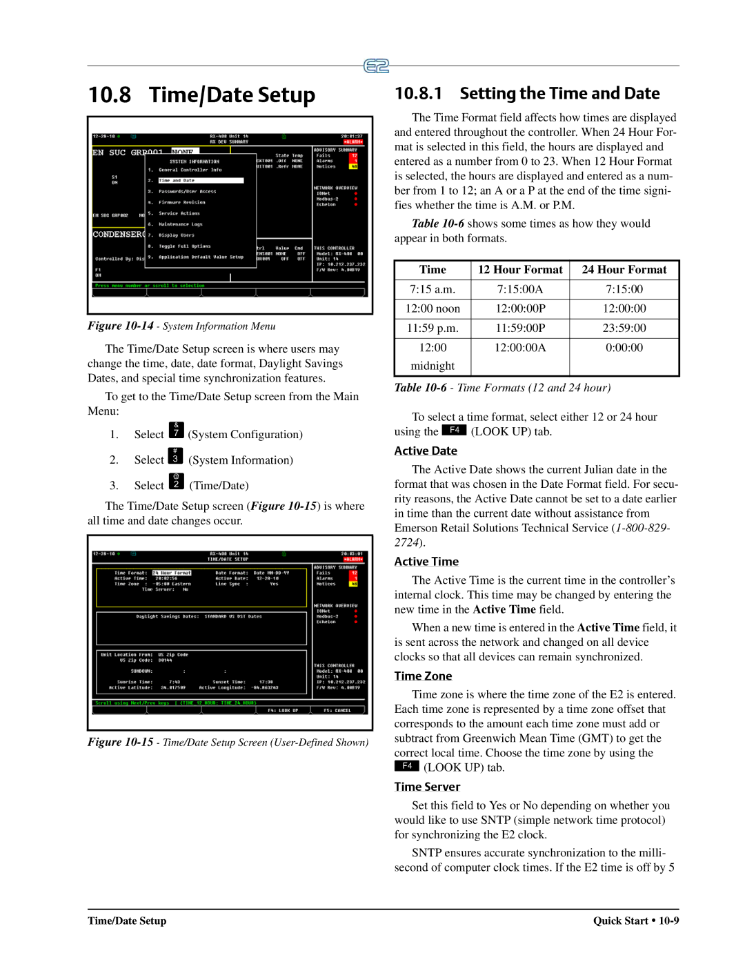 Emerson E2 operation manual Time/Date Setup, Setting the Time and Date 