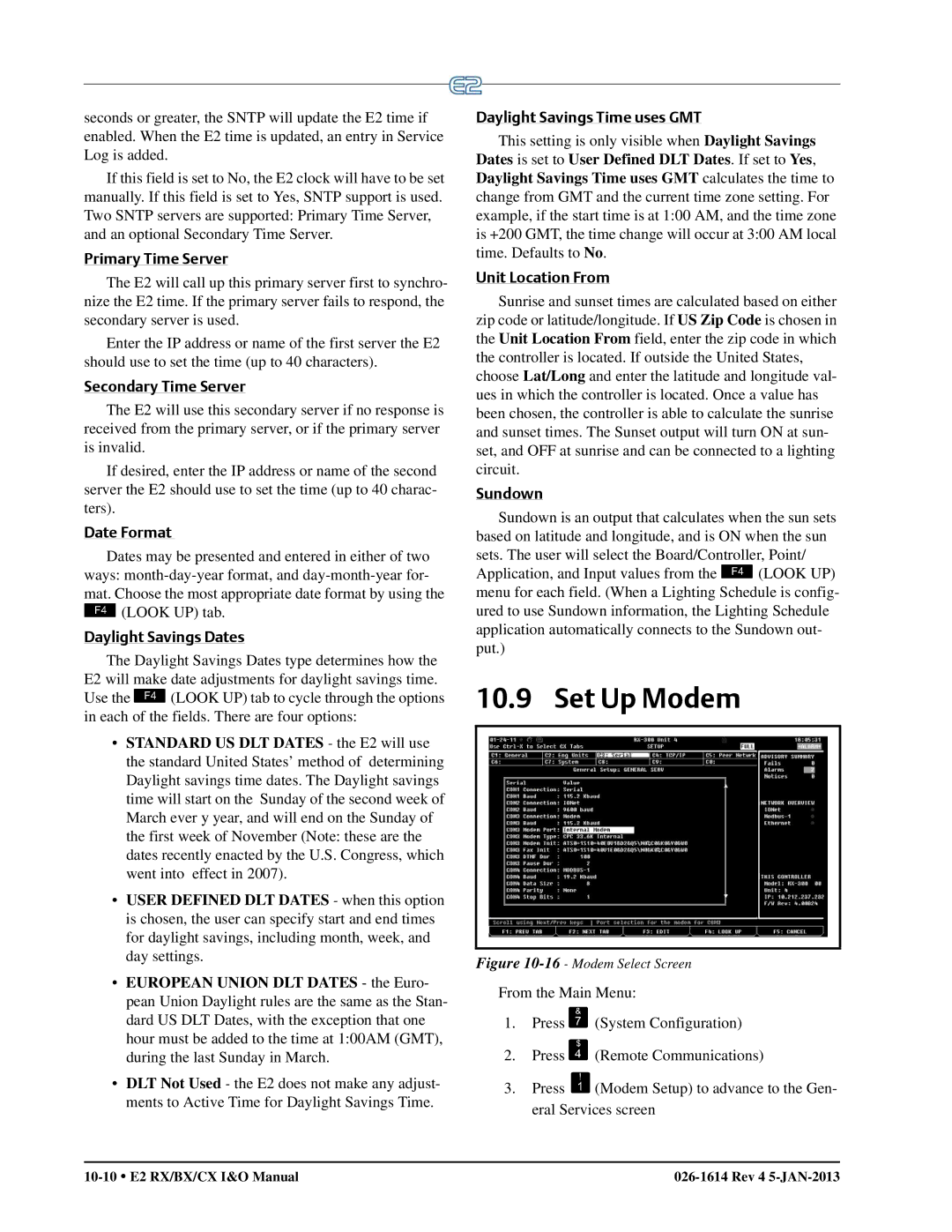 Emerson E2 operation manual Set Up Modem 