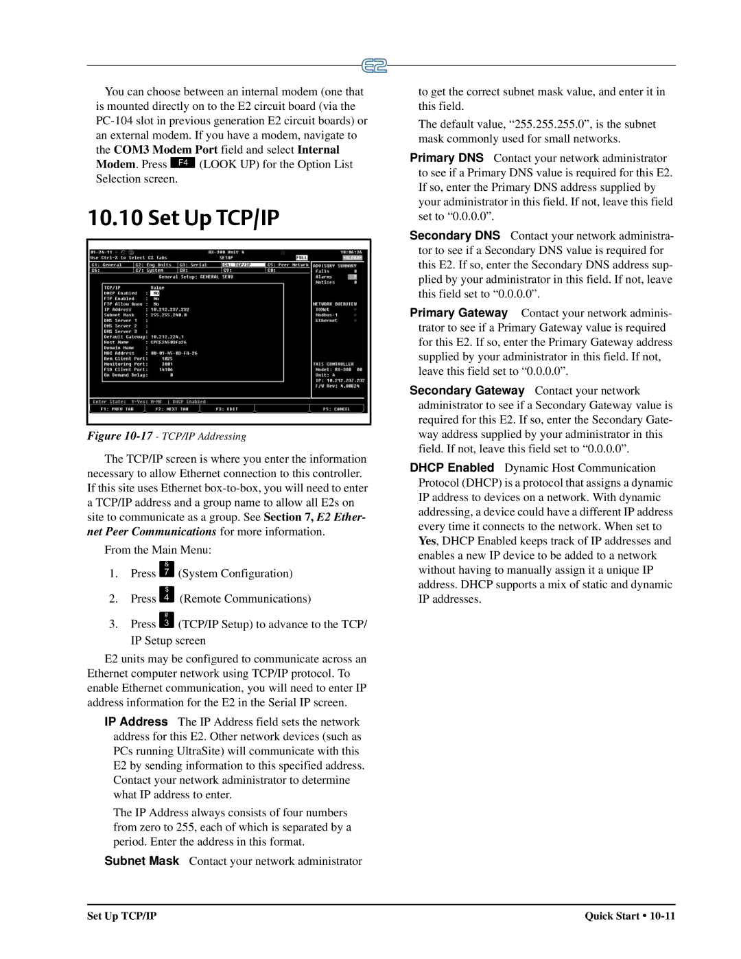 Emerson E2 operation manual Set Up TCP/IP, TCP/IP Addressing 