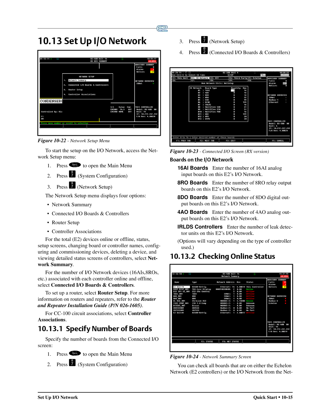 Emerson E2 operation manual Set Up I/O Network, Specify Number of Boards, Checking Online Status 