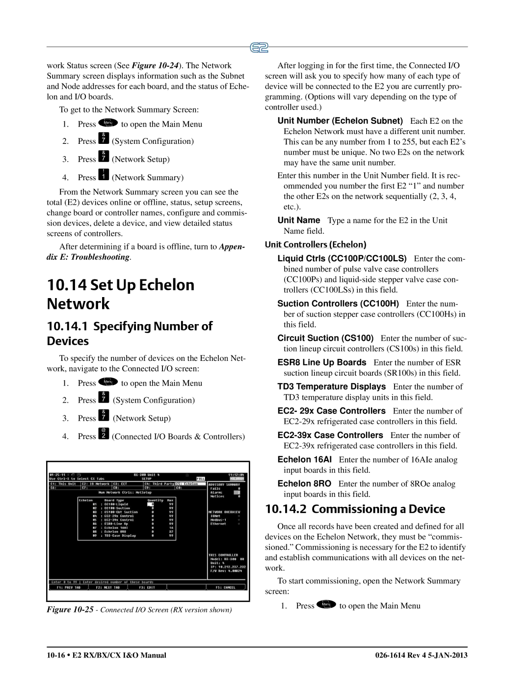 Emerson E2 operation manual Set Up Echelon Network, Specifying Number Devices, Commissioning a Device 