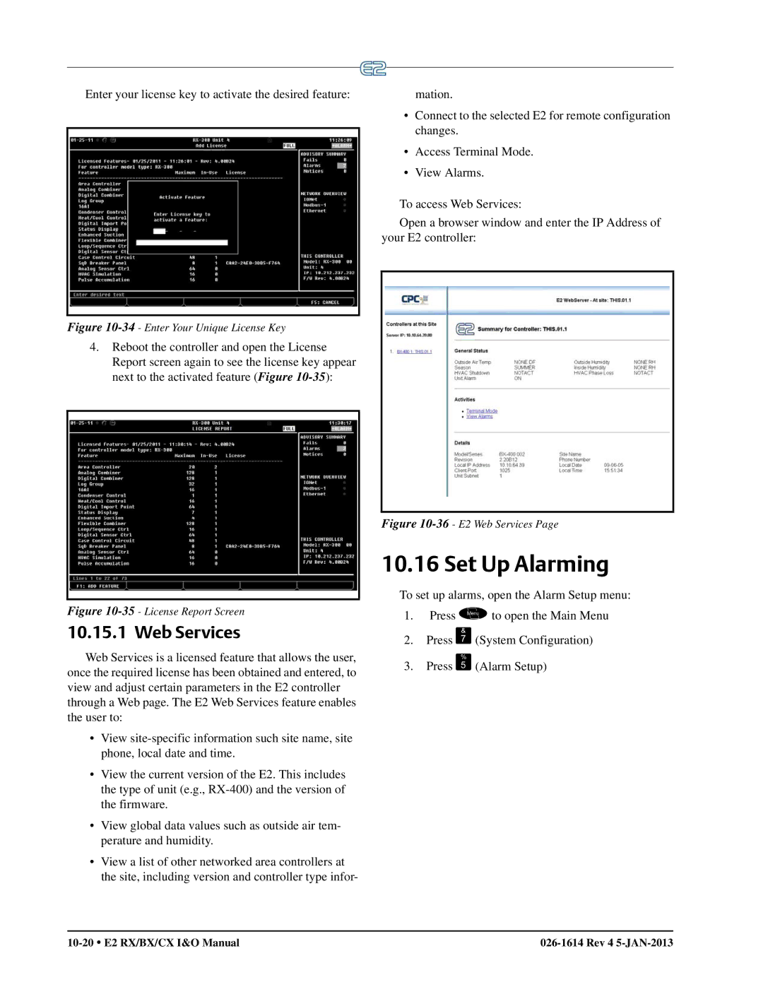 Emerson E2 operation manual Set Up Alarming, Web Services 