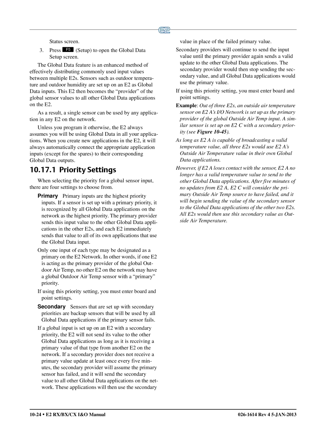 Emerson operation manual Priority Settings, 10-24 E2 RX/BX/CX I&O Manual Rev 4 5-JAN-2013 