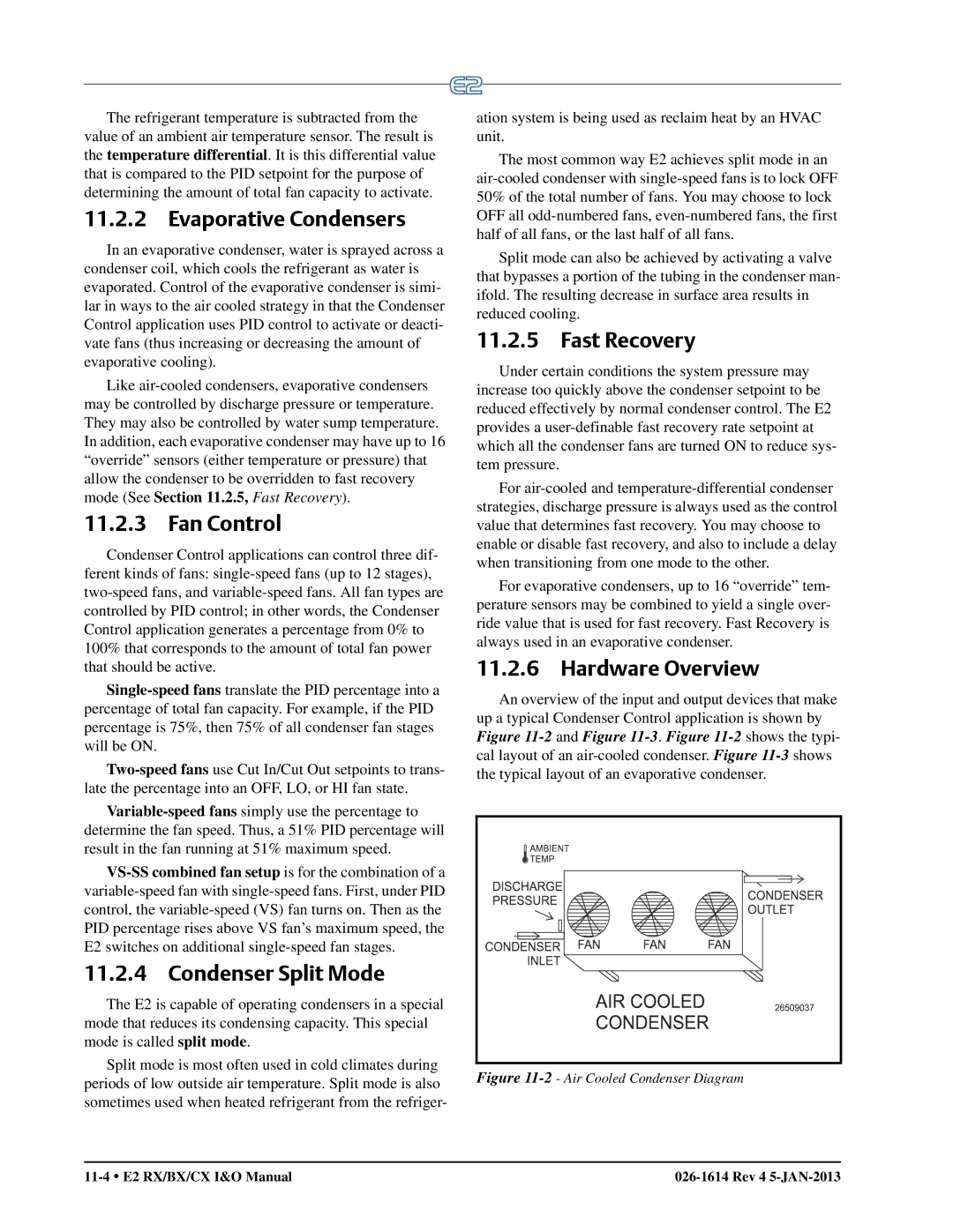 Emerson E2 operation manual Evaporative Condensers, Fan Control, Condenser Split Mode, Fast Recovery 