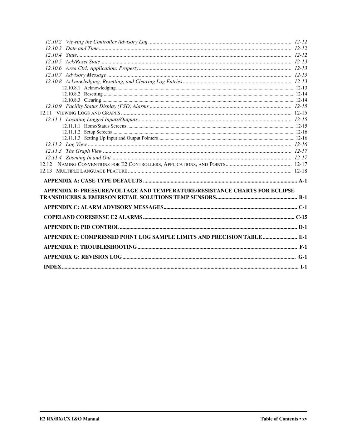 Emerson E2 Viewing the Controller Advisory Log, Date and Time, 12.10.5 Ack/Reset State, Area Ctrl Application Property 