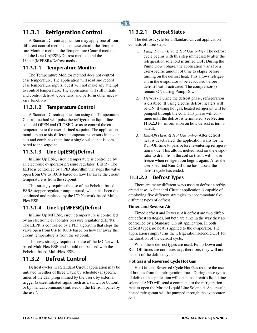 Emerson E2 operation manual Refrigeration Control, Defrost Control 