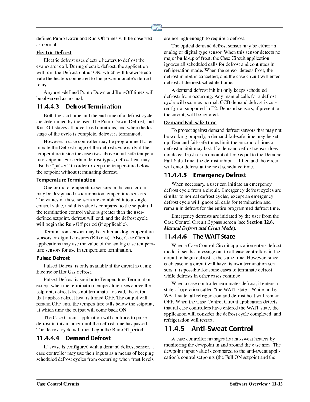 Emerson E2 operation manual Anti-Sweat Control, Demand Defrost, Wait State, Temperature Termination, Demand Fail-Safe Time 