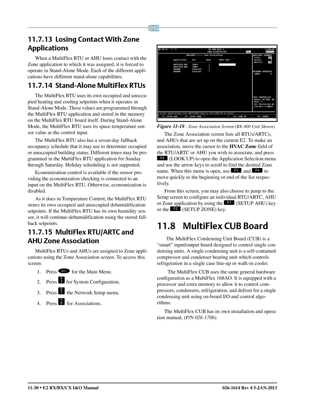 Emerson E2 operation manual MultiFlex CUB Board, Losing Contact With Zone Applications, Stand-Alone MultiFlex RTUs 