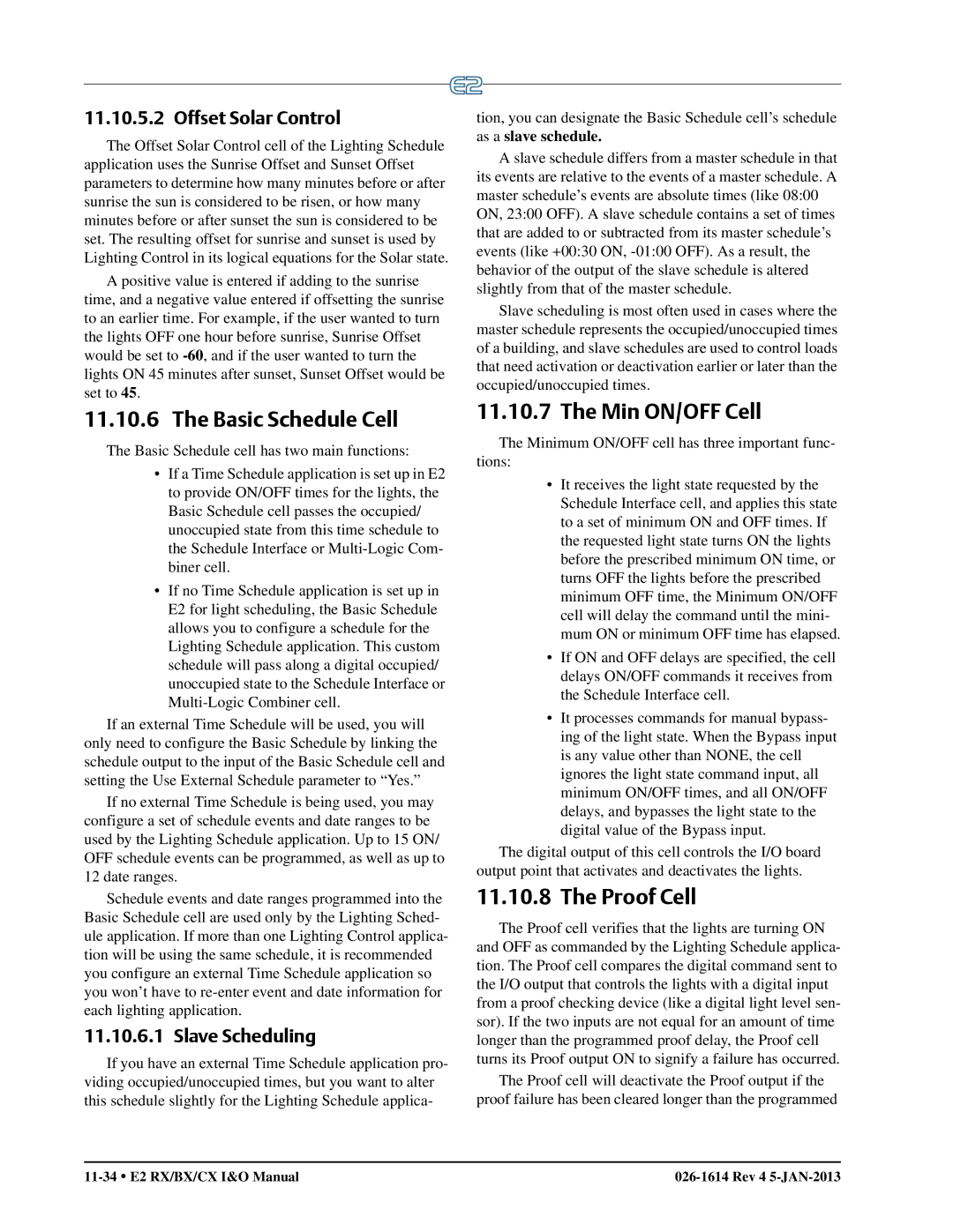 Emerson E2 operation manual Basic Schedule Cell, Min ON/OFF Cell, Proof Cell, Offset Solar Control, Slave Scheduling 