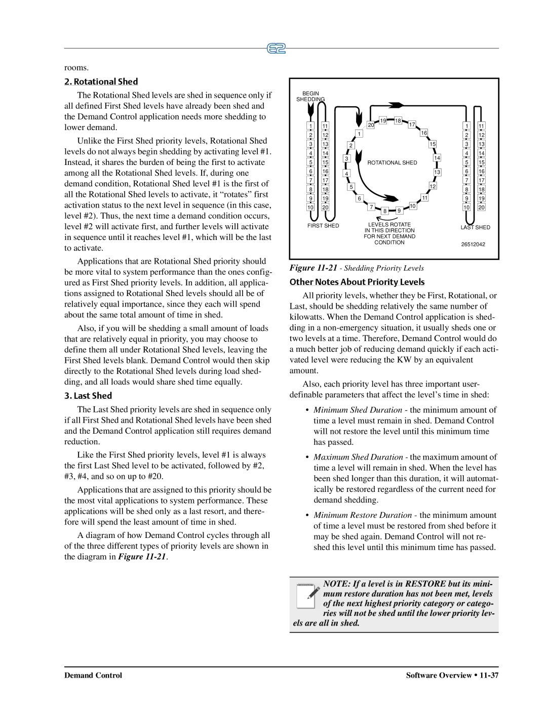 Emerson E2 operation manual Rotational Shed, Last Shed, Other Notes About Priority Levels 