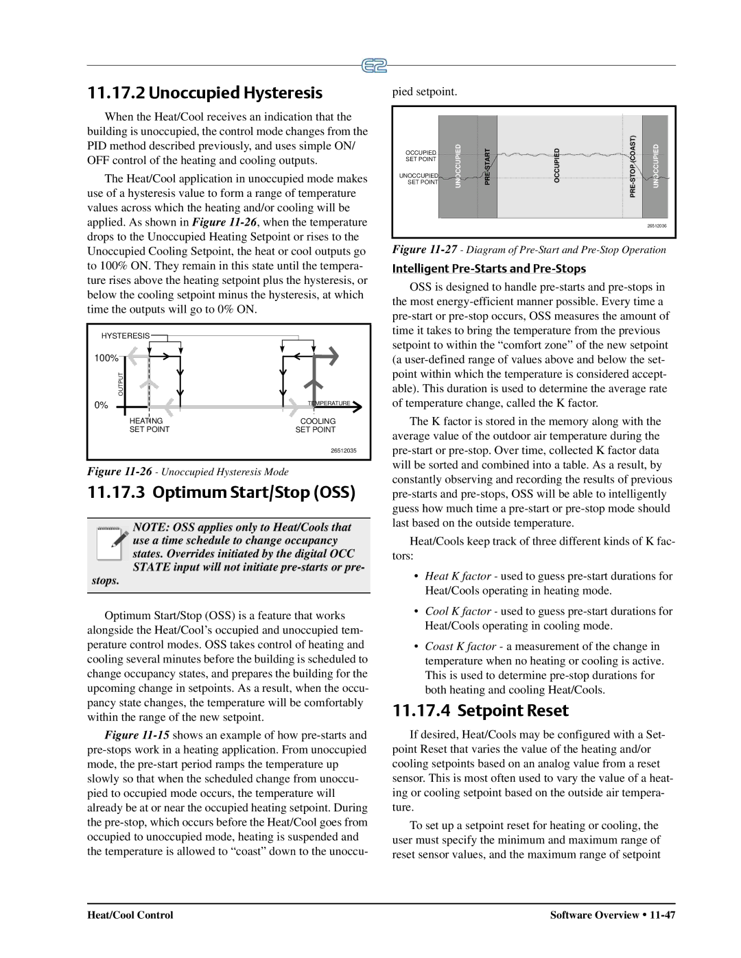 Emerson E2 operation manual Unoccupied Hysteresis, Setpoint Reset 