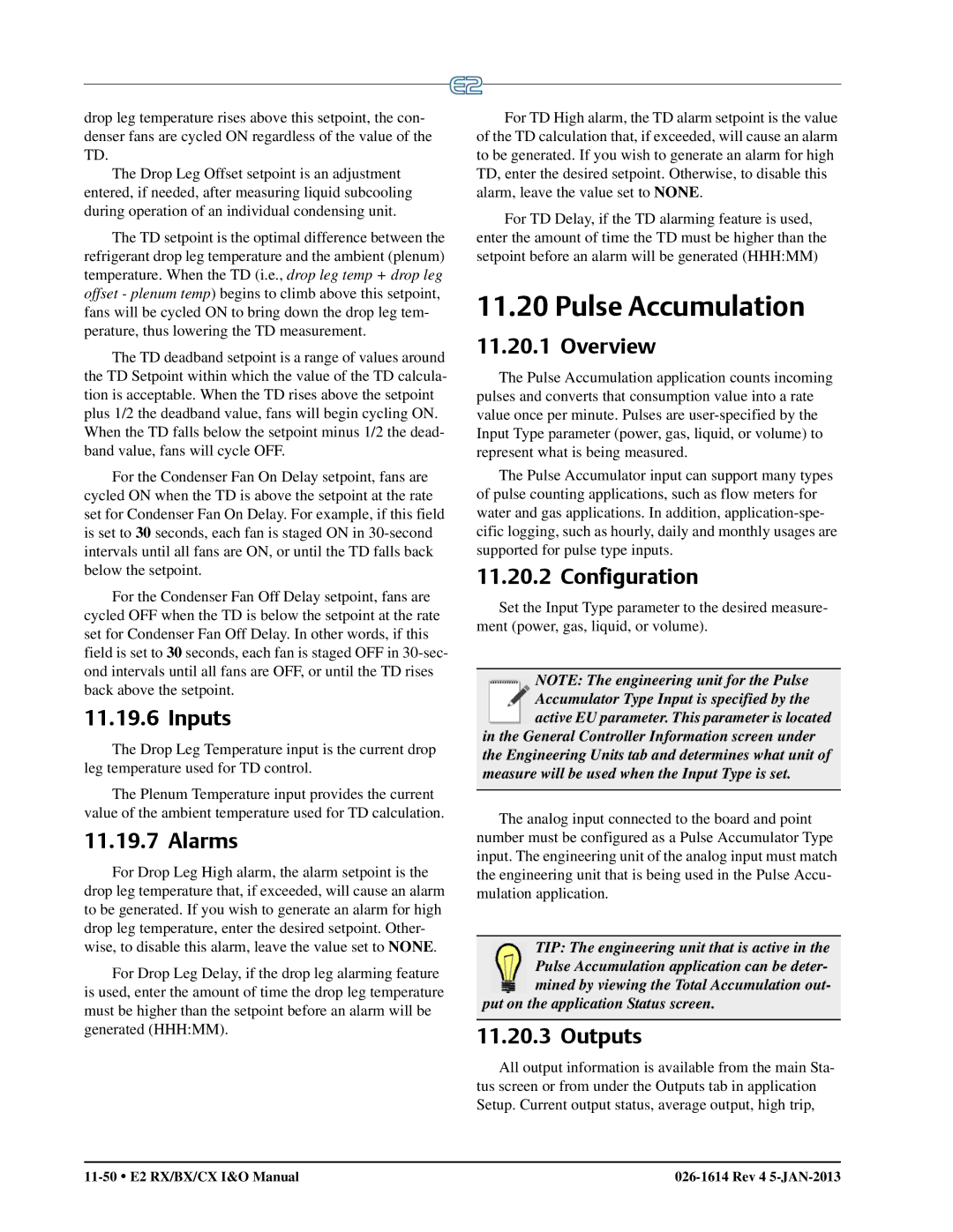 Emerson E2 operation manual Pulse Accumulation, Alarms, Outputs 