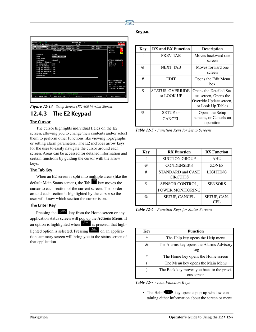 Emerson operation manual E2 Keypad, Cursor, Tab Key, Enter Key 