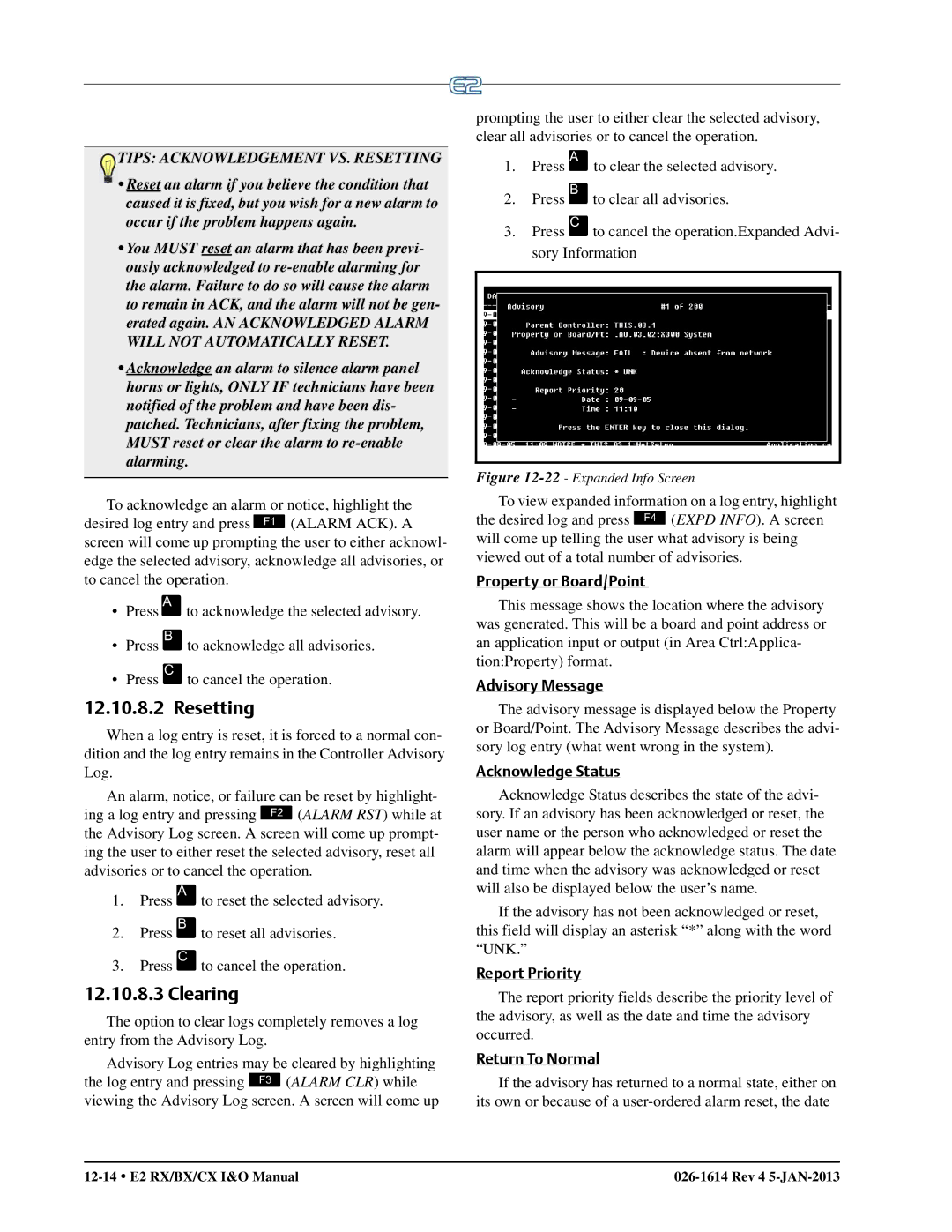 Emerson E2 operation manual Resetting, Clearing 