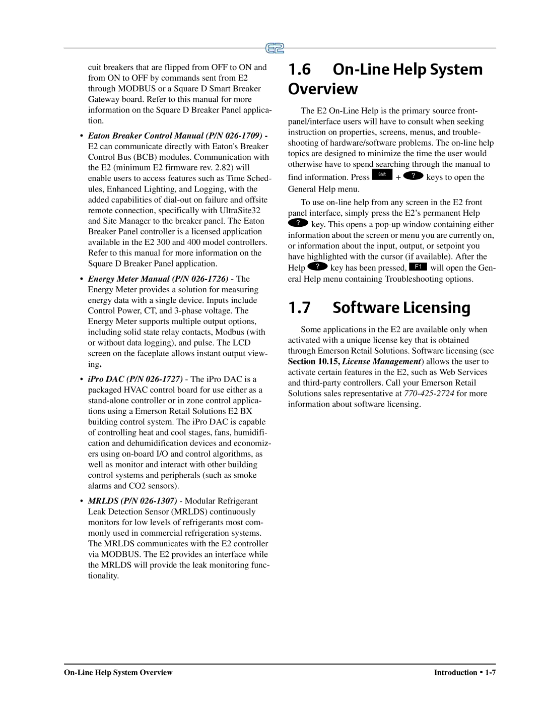 Emerson E2 operation manual On-Line Help System Overview, Software Licensing 