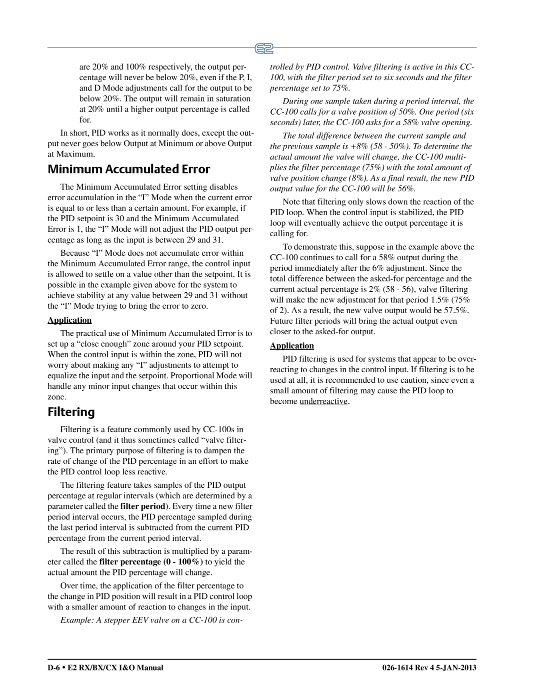 Emerson E2 operation manual Minimum Accumulated Error, Filtering 