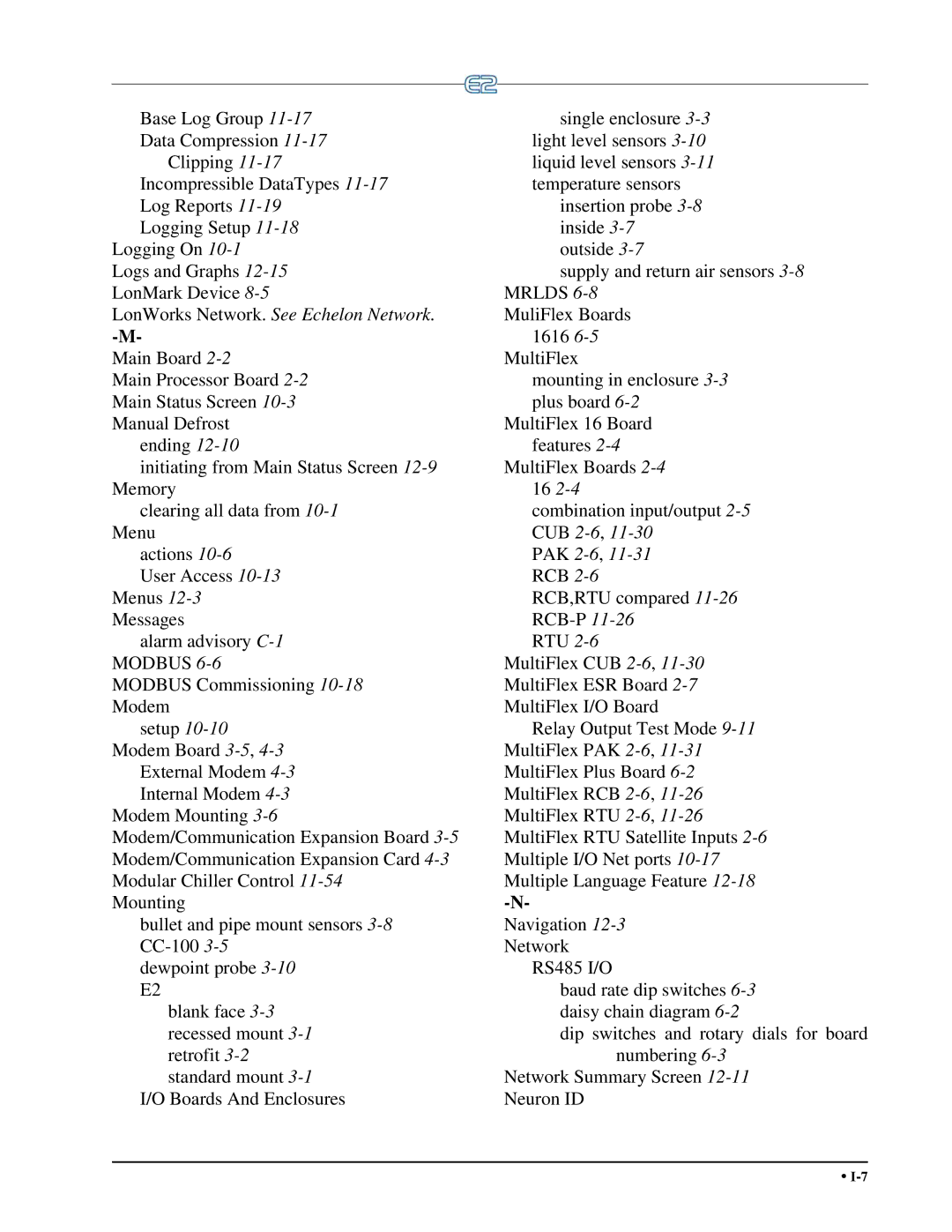 Emerson E2 operation manual LonWorks Network. See Echelon Network 