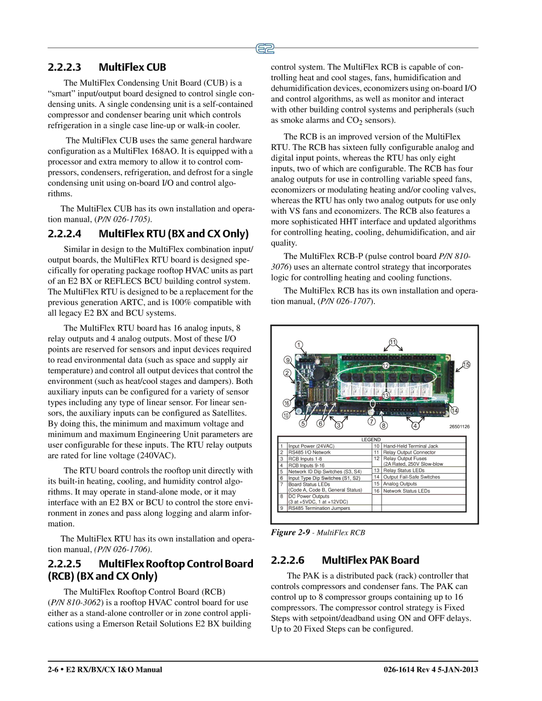 Emerson E2 operation manual MultiFlex CUB, MultiFlex RTU BX and CX Only, MultiFlex Rooftop Control Board RCB BX and CX Only 