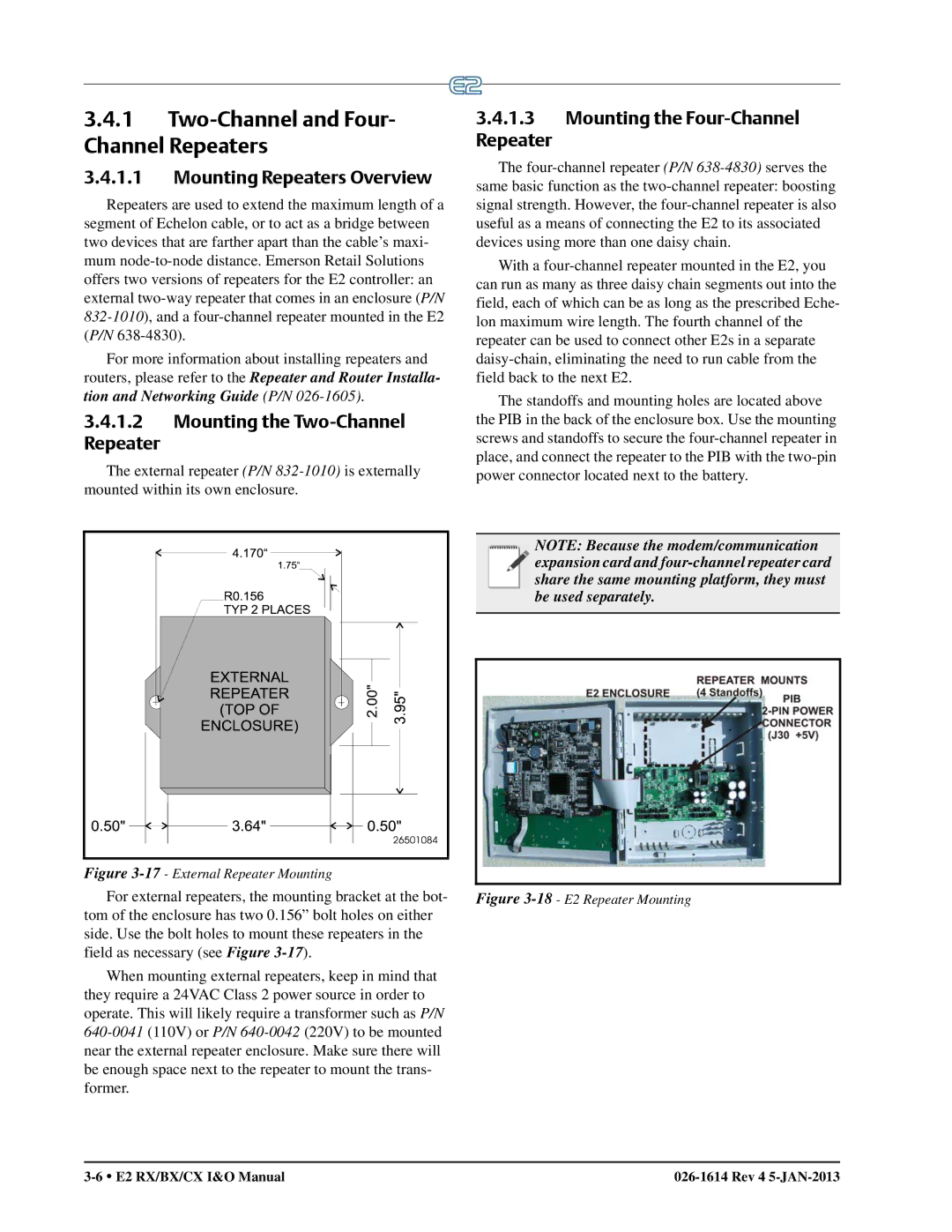 Emerson E2 Two-Channel and Four- Channel Repeaters, Mounting Repeaters Overview, Mounting the Two-Channel Repeater 