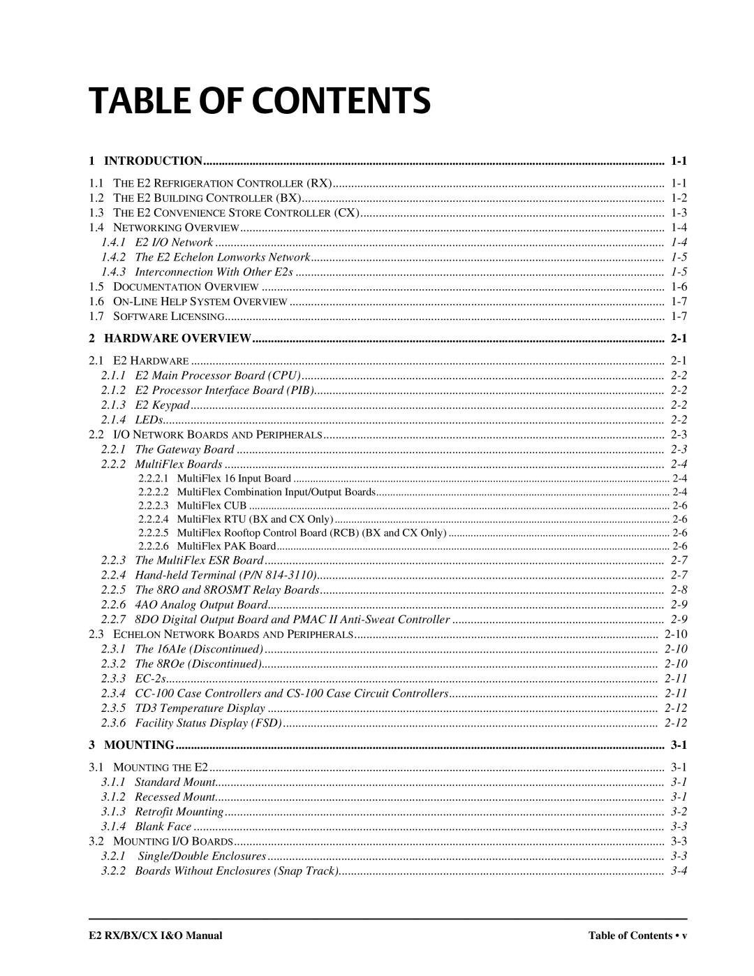 Emerson E2 operation manual Table of Contents 