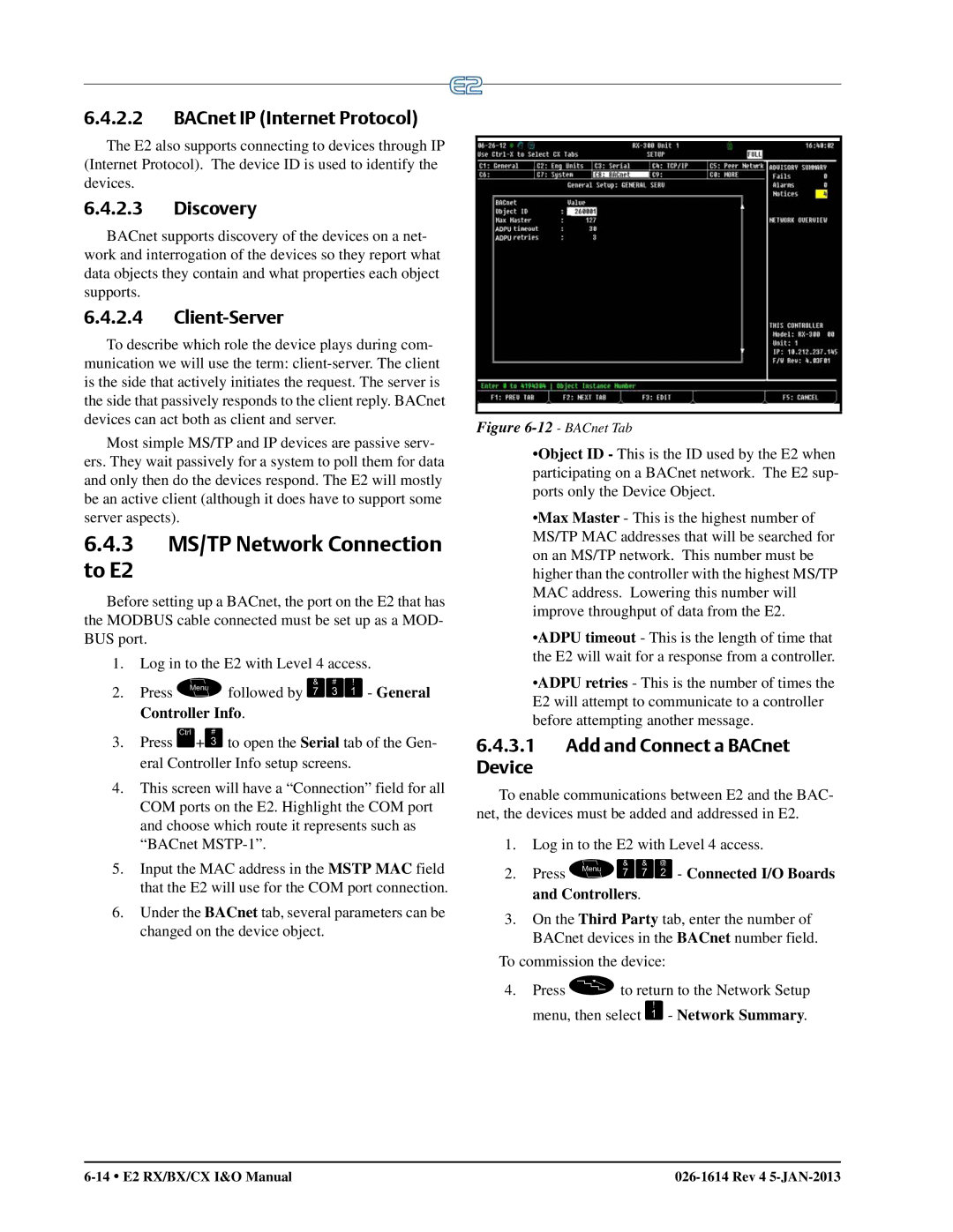 Emerson operation manual 3 MS/TP Network Connection To E2, BACnet IP Internet Protocol, Discovery, Client-Server 