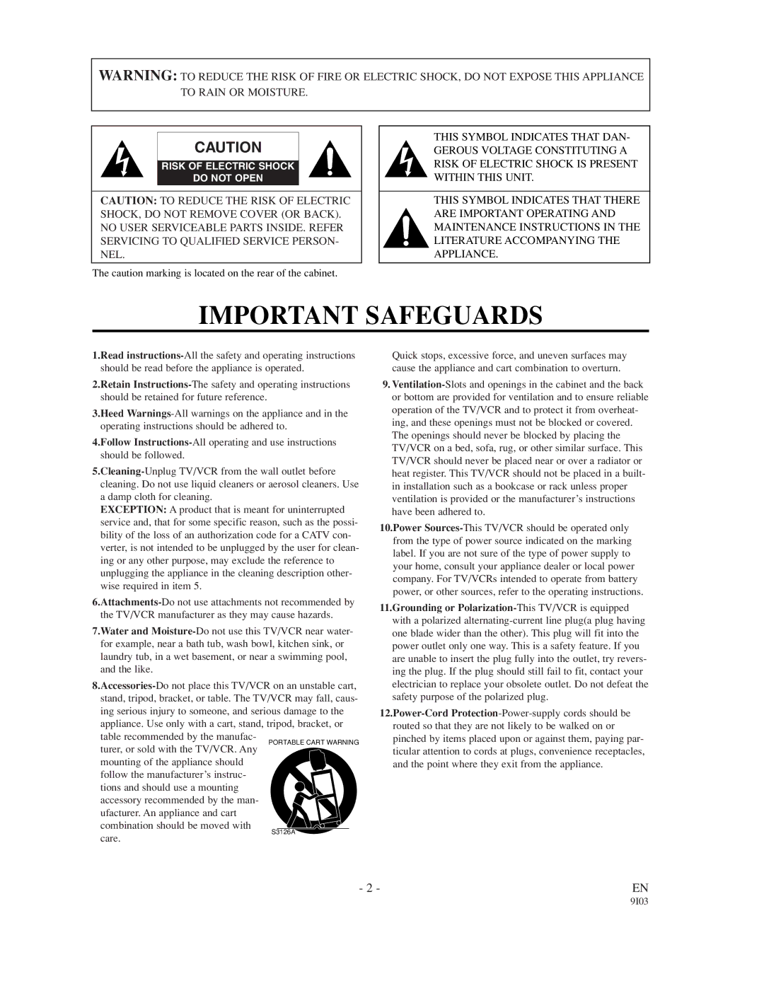 Emerson EC1320C owner manual Important Safeguards 