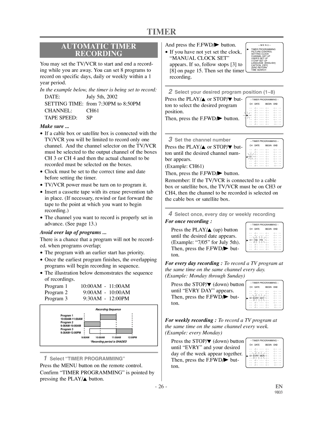 Emerson EC1320C owner manual Automatic Timer, Recording 