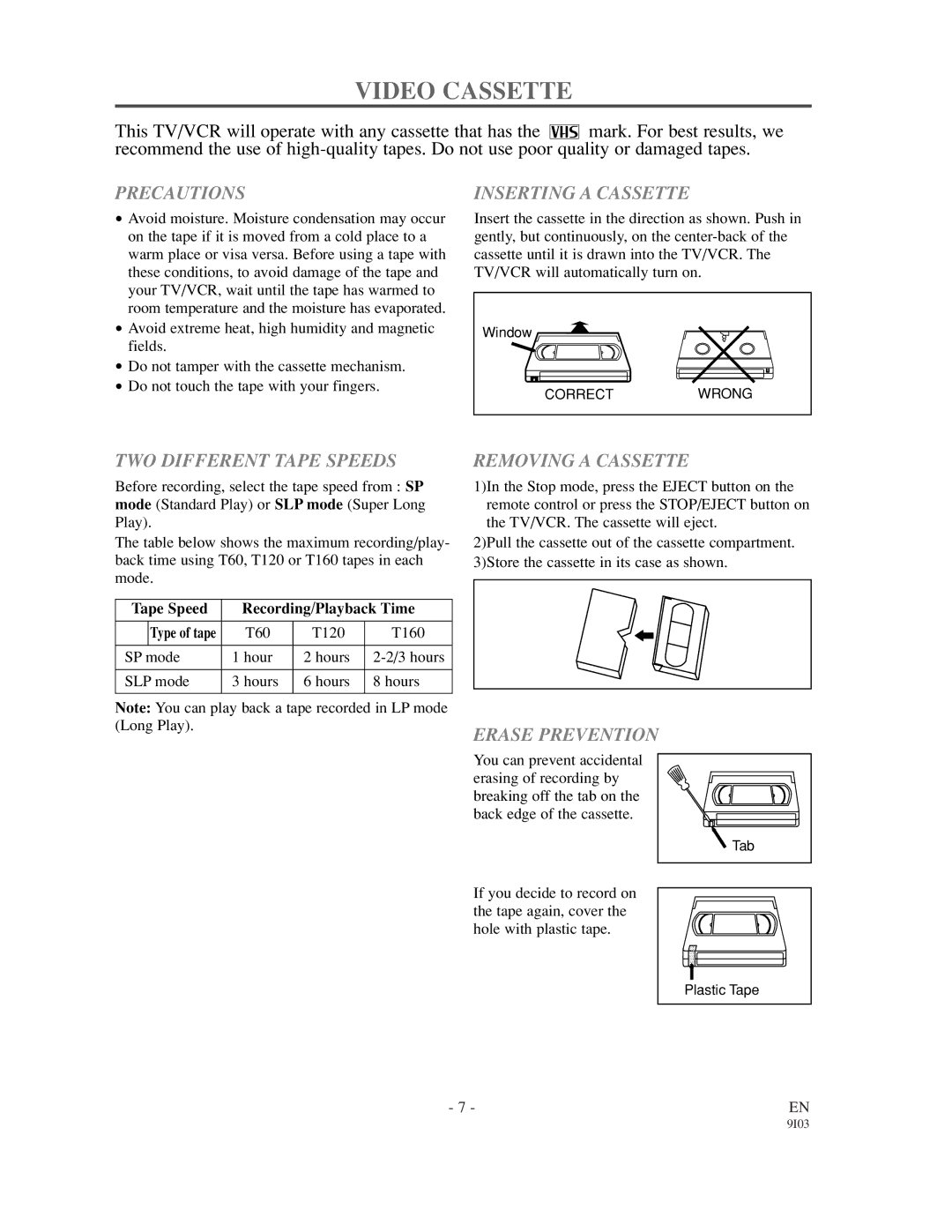 Emerson EC1320C owner manual Video Cassette 