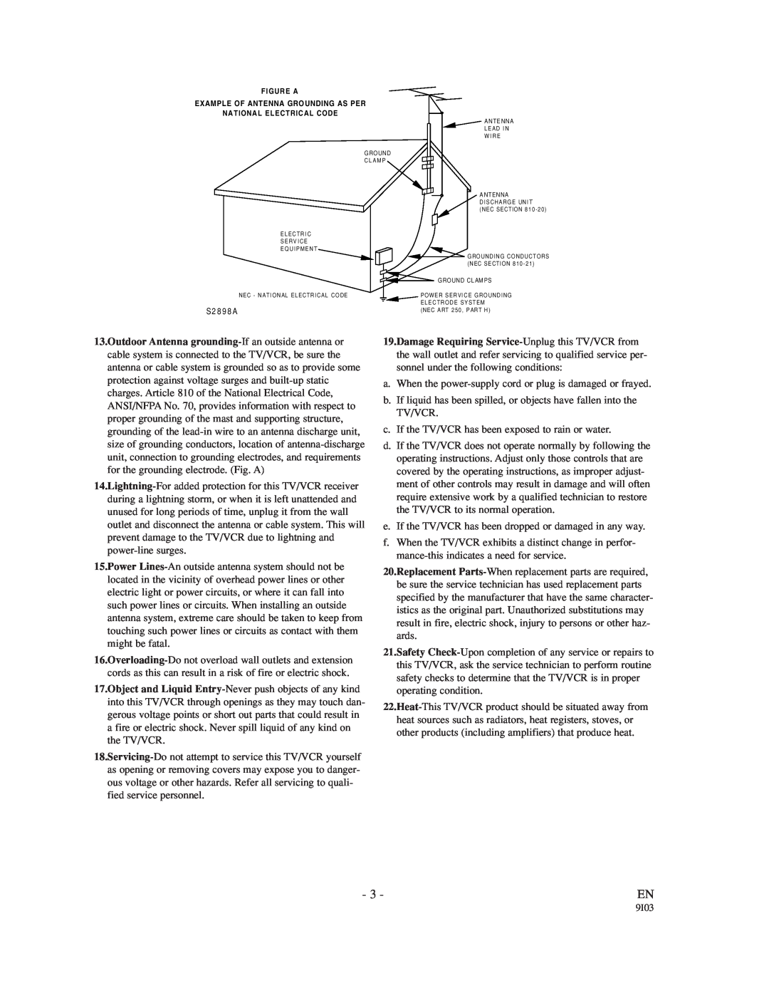 Emerson EC1320C owner manual S2 8 9 8 A, Figure A Example Of Antenna Grounding As Per National Electrical Code 
