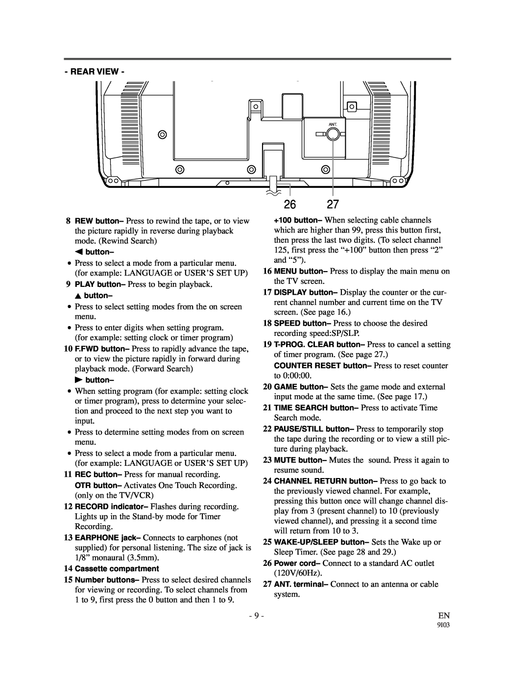 Emerson EC1320C owner manual Rear View, s button, K button, B button, Cassette compartment 