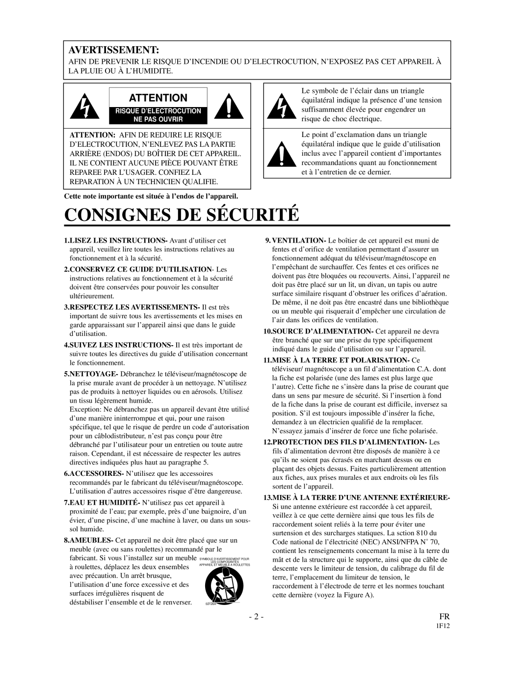 Emerson EC313D owner manual Consignes DE Sécurité 