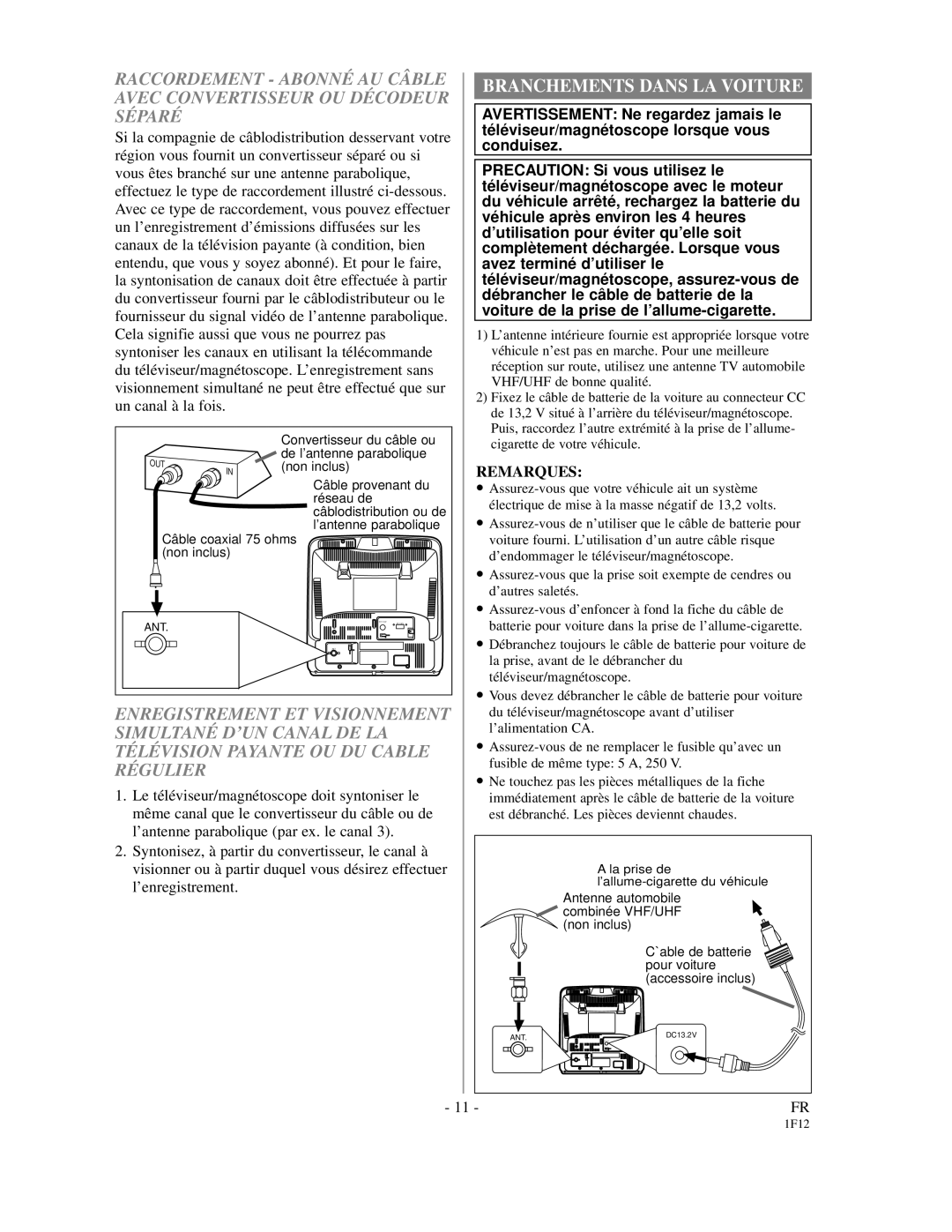 Emerson EC313D Raccordement Abonné AU Câble, Avec Convertisseur OU Décodeur, Séparé, Enregistrement ET Visionnement 