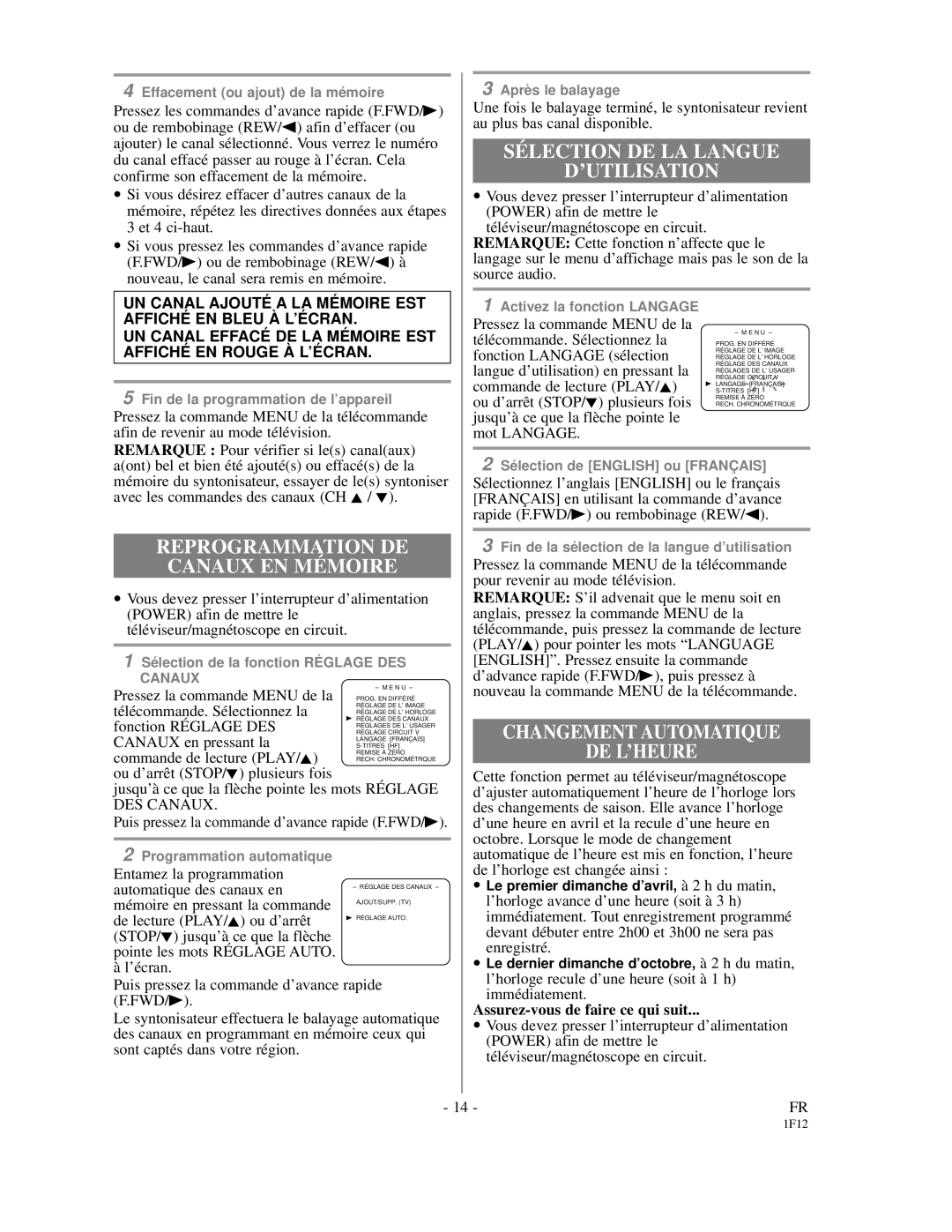 Emerson EC313D SÉ Lection DE LA Langue ’UTILISATION, Changement Automatique DE L’HEURE, Assurez-vous de faire ce qui suit 