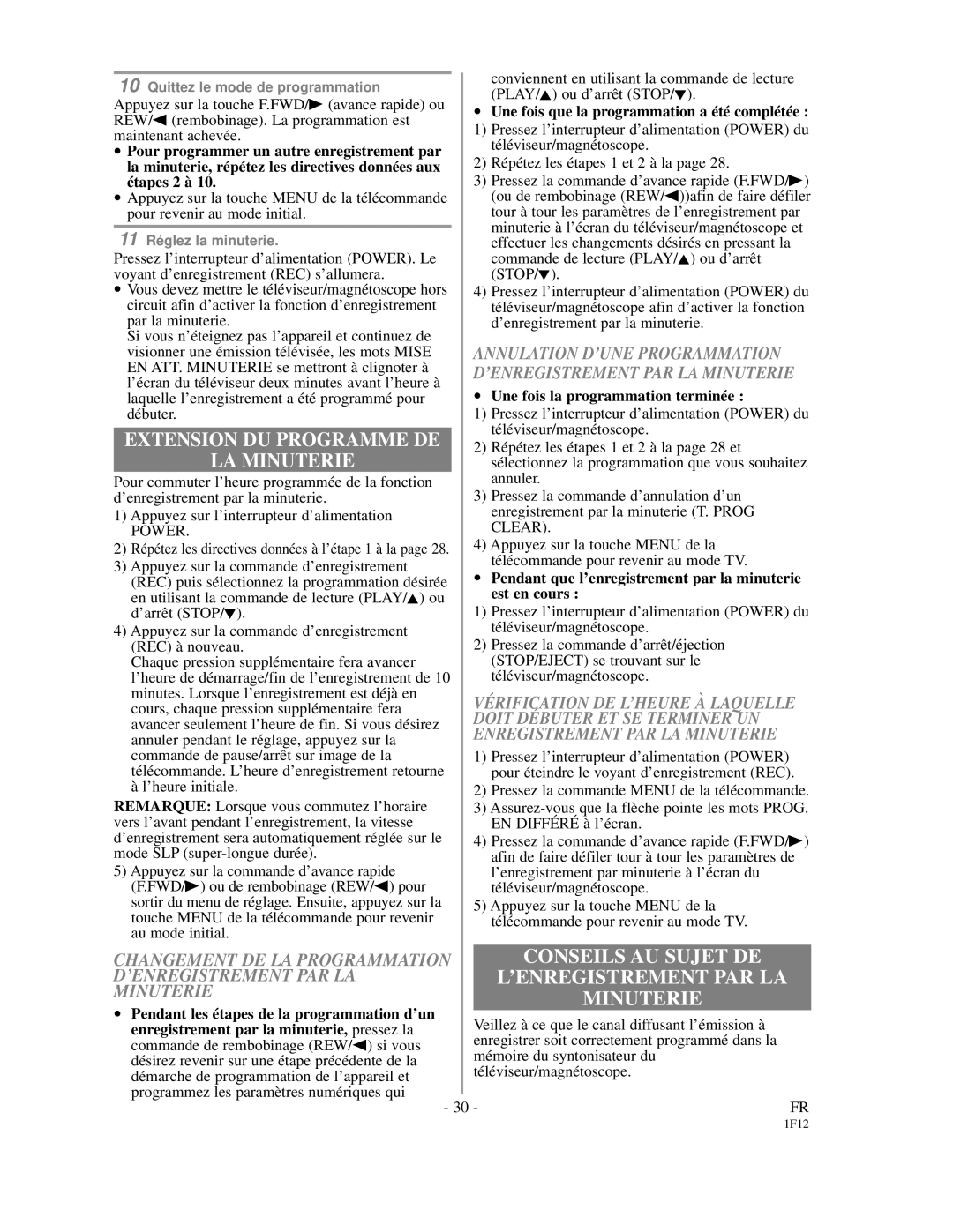 Emerson EC313D owner manual Extension DU Programme DE, LA Minuterie, Conseils AU Sujet DE, ’Enregistrement Par La 