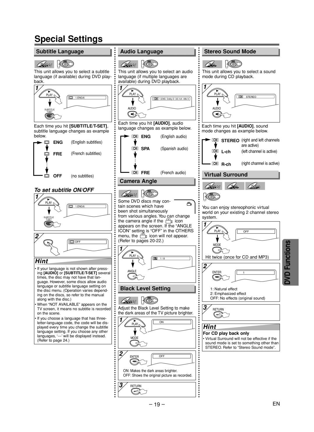 Emerson EDVC860F owner manual Special Settings 