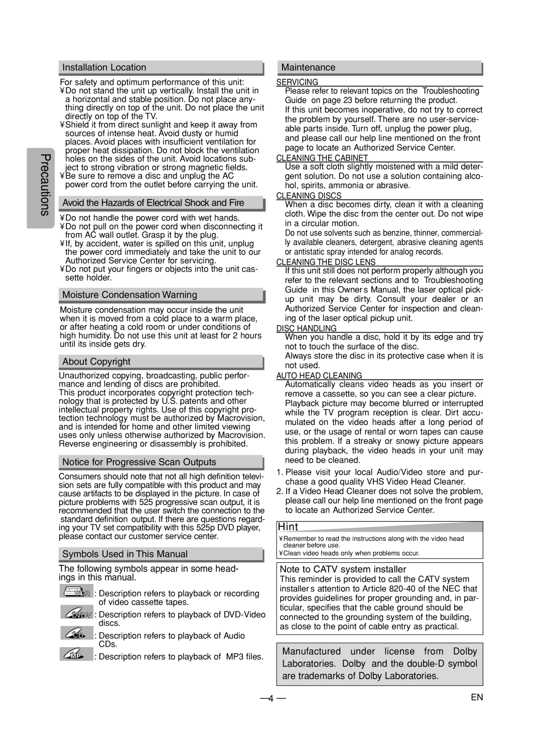 Emerson EDVC860F owner manual Hint 