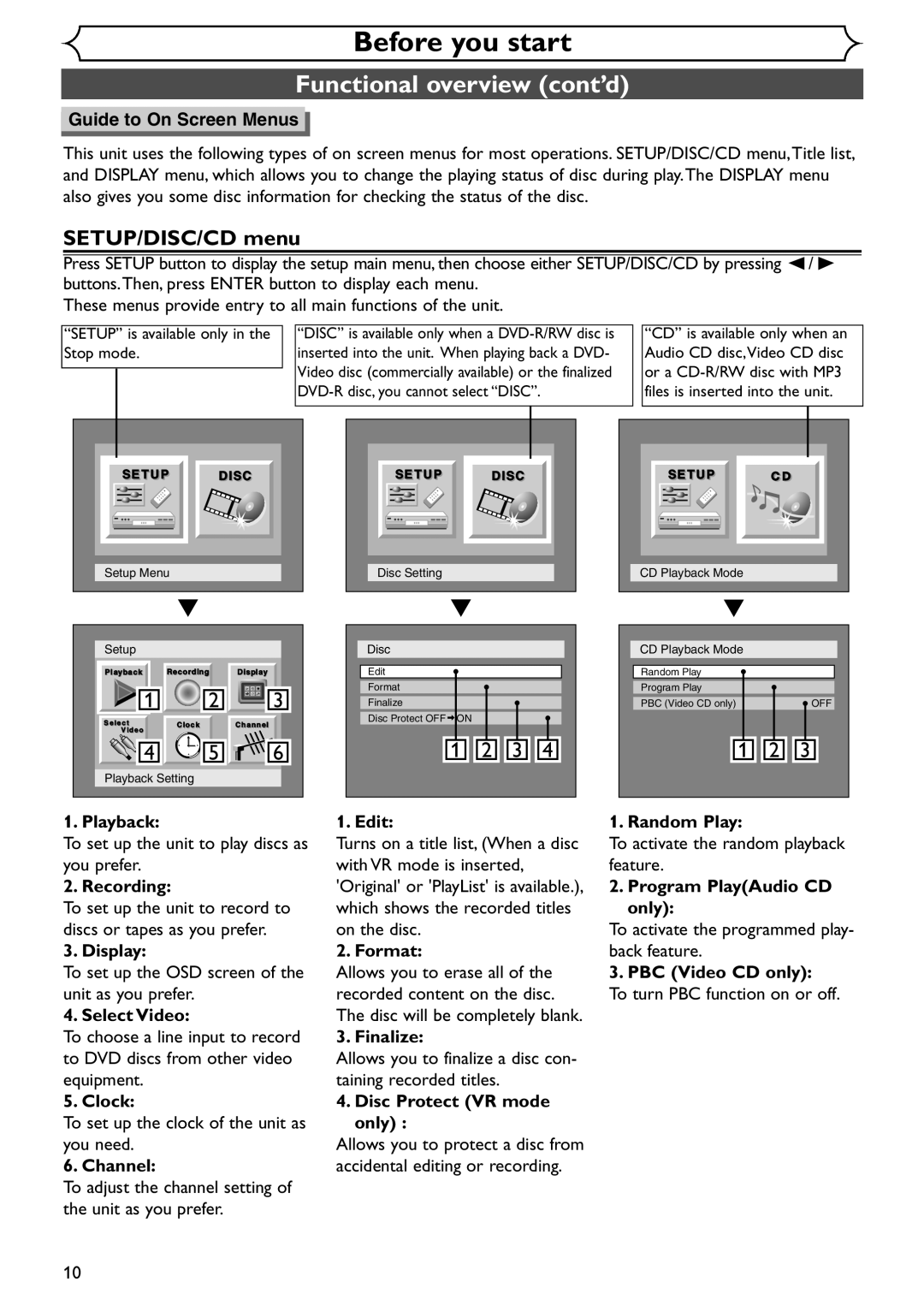 Emerson EDVR95E owner manual SETUP/DISC/CD menu 